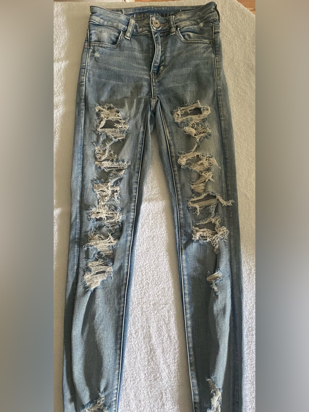 American Eagle Hi-Rise Jegging Distressed 5 Pocket Jean Light Wash Size 0 Reg